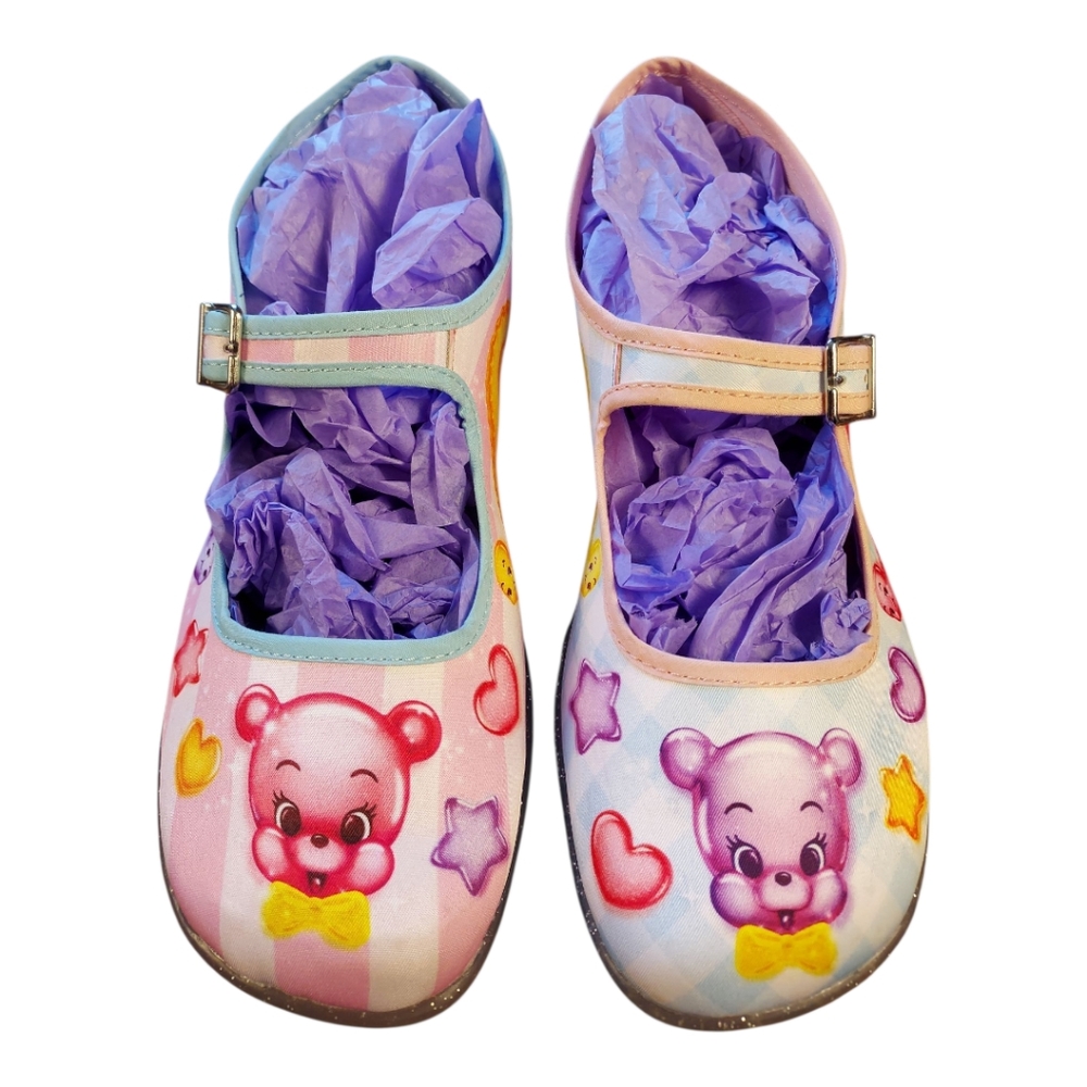 Hot Chocolate Multicolored Bear, Star, Worm Print “Sugar Rush” Mary Janes Size 8 - Picture 2 of 12